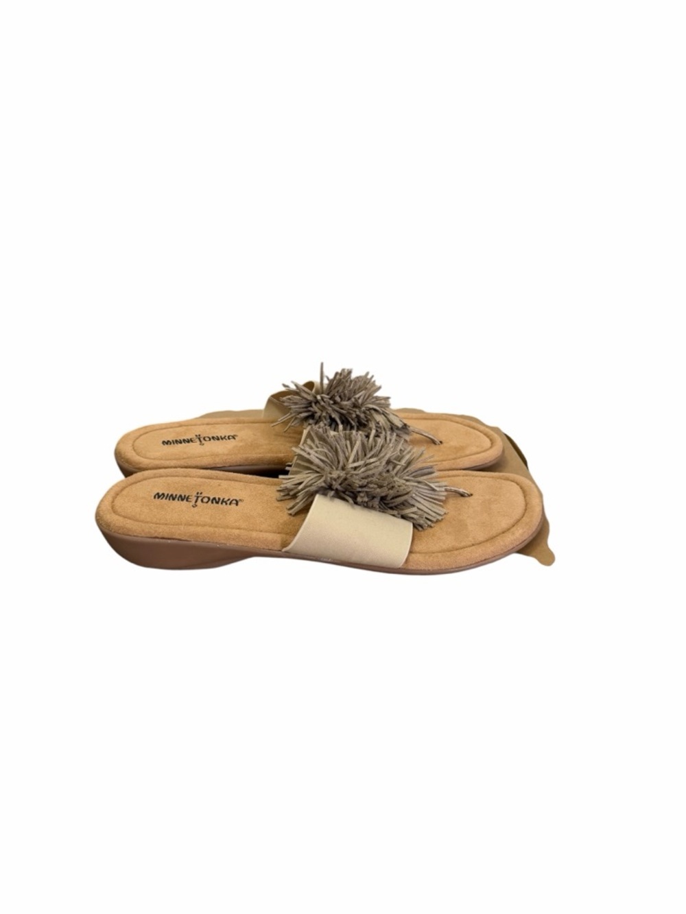 Minnetonka Tricia Women’s Thong Sandal Tan Fringe Pom Size 11 - Picture 3 of 9